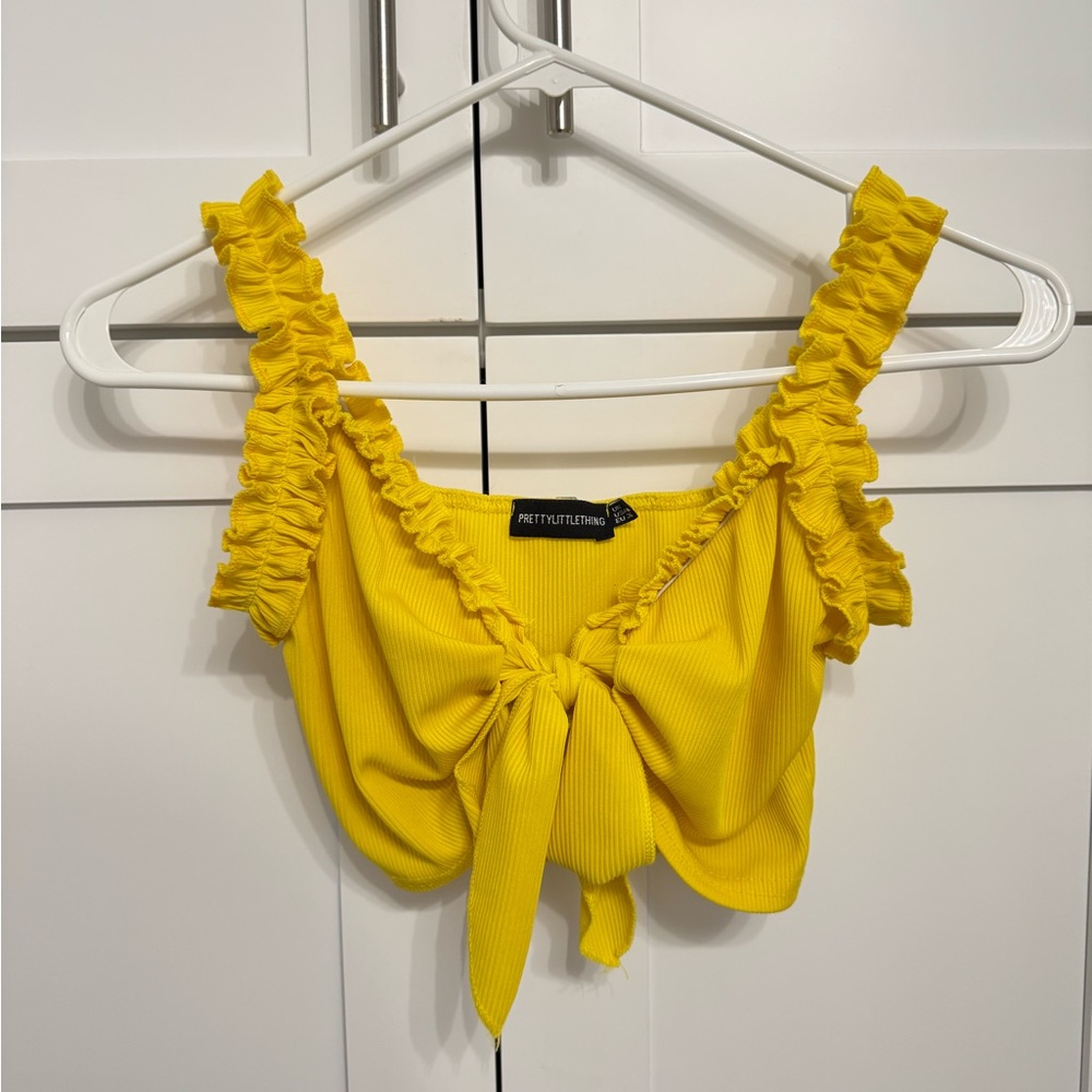 Yellow Ruffled Tie-Front Top - Picture 3 of 5
